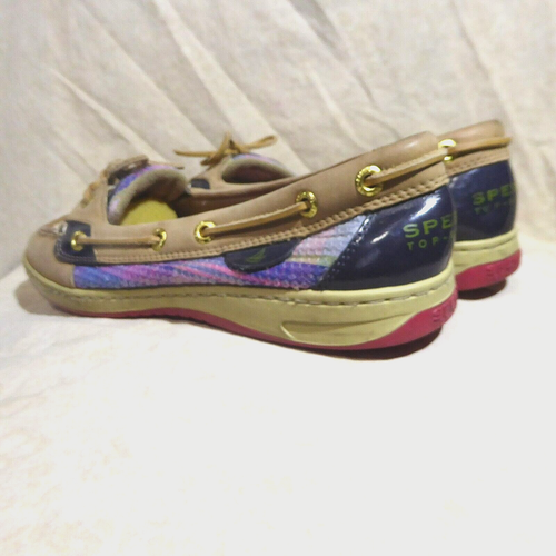 🩰 Sperry Top Sider Boat Shoe 8.5 M Natural Tan Leather w/ Pink & Blue Sequins - Picture 5 of 15