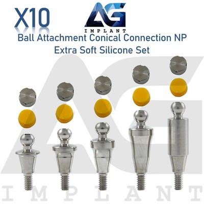 10 Ball Attachment Extra Soft Silicone Cap Set Conical Connection NP System 2.25