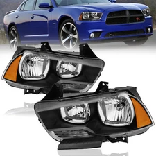 For 2011-2014 Dodge Charger Headlights Halogen Pair Headlamps LH&RH 11-14 Black