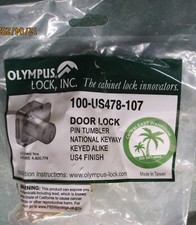 Olympus Door Lock Pin Tumbler US4 Finish W 2 Keys 100-US478-107 NIP Free Ship