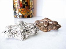 Copper plated brass or silver metal flower filigree hair clip barrette