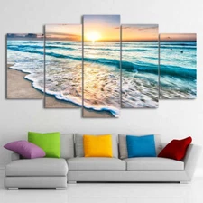 Beautiful Ocean Seascape Beach Sunset Sunrise Sea Waves 5 Piece Canvas Wall Art