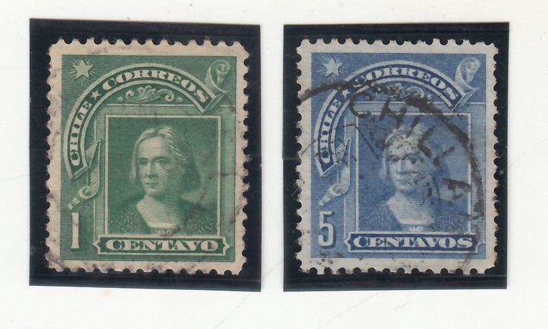 CHILE 1905. Christopher Columbus. 1c Green and 5c blue. Sc# 68 & 71