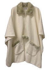 Le Moda Ladies Vintage Button Cape Faux Fur Collar Self Tie One Size Fits Most