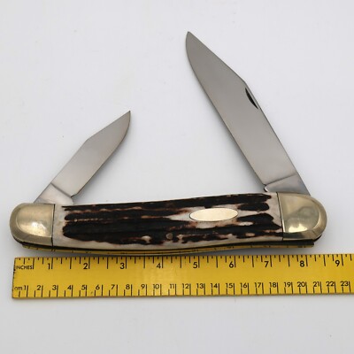 Large Rostfrei Solingen Pocket Knife Stag Handle 8.75'' Closed 19'' Open  Ex-Cond