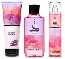 BATH AND BODY WORKS ROSE CHAMPAGNE BODY MIST, CREAM  WASH SET OF 3 