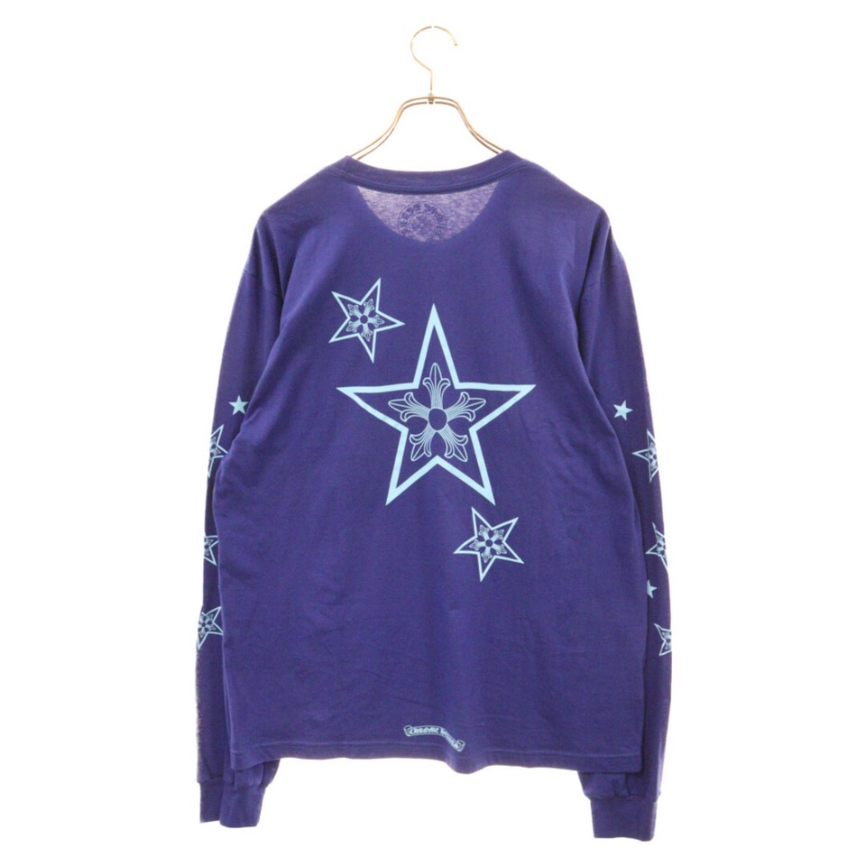 CHROME HEARTS BLUE STAR LONG SLEEVE TEE BACKSTAR PRINT CREW NECK T