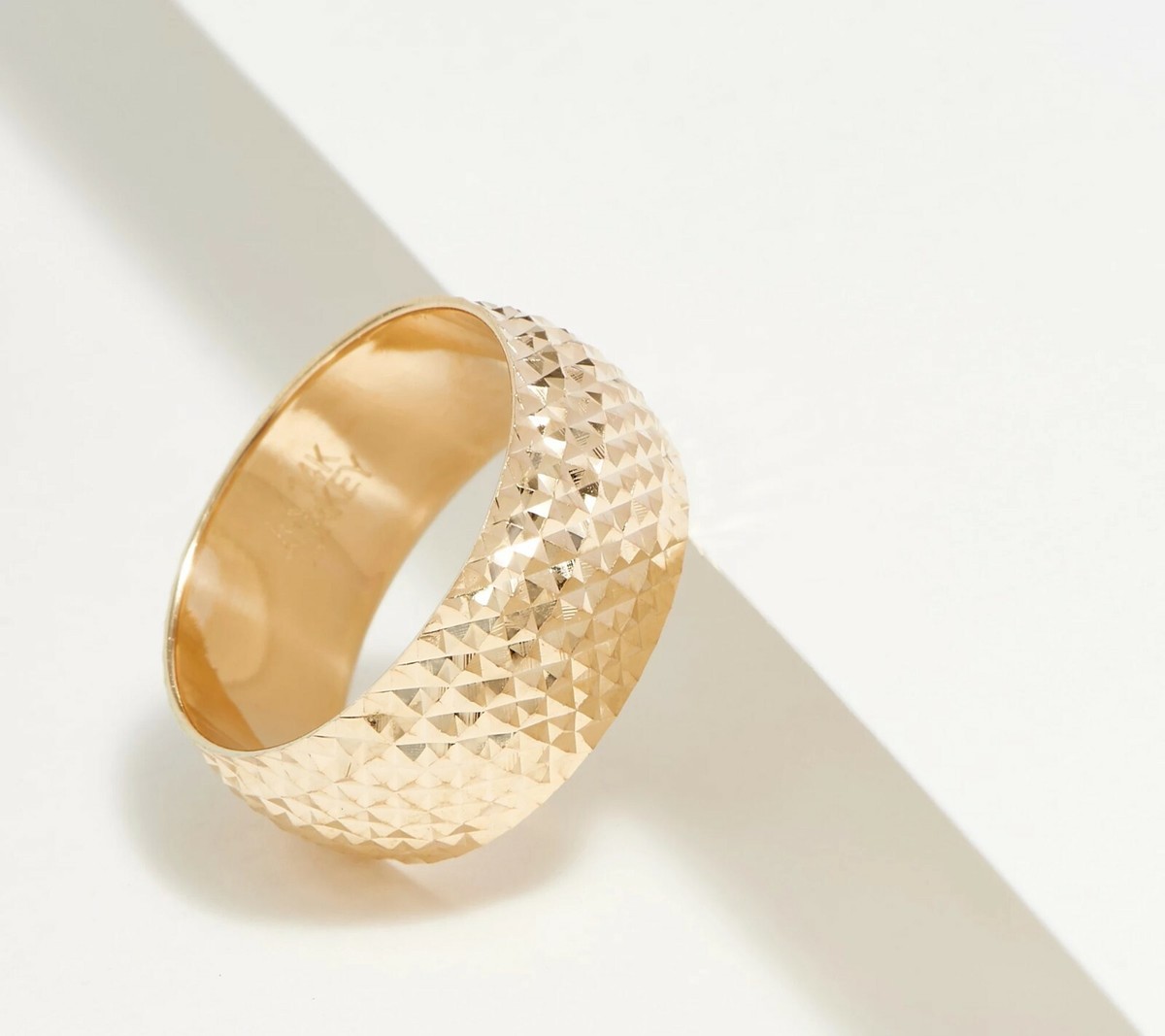 Full Diamond Cut Glitter Band Ring Real 14K Yellow Gold Sizes  QVC