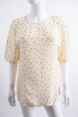 Giada Forte Womens Palmier Silk Blouse Sz 1 S Ivory Palm Tree Print NWT