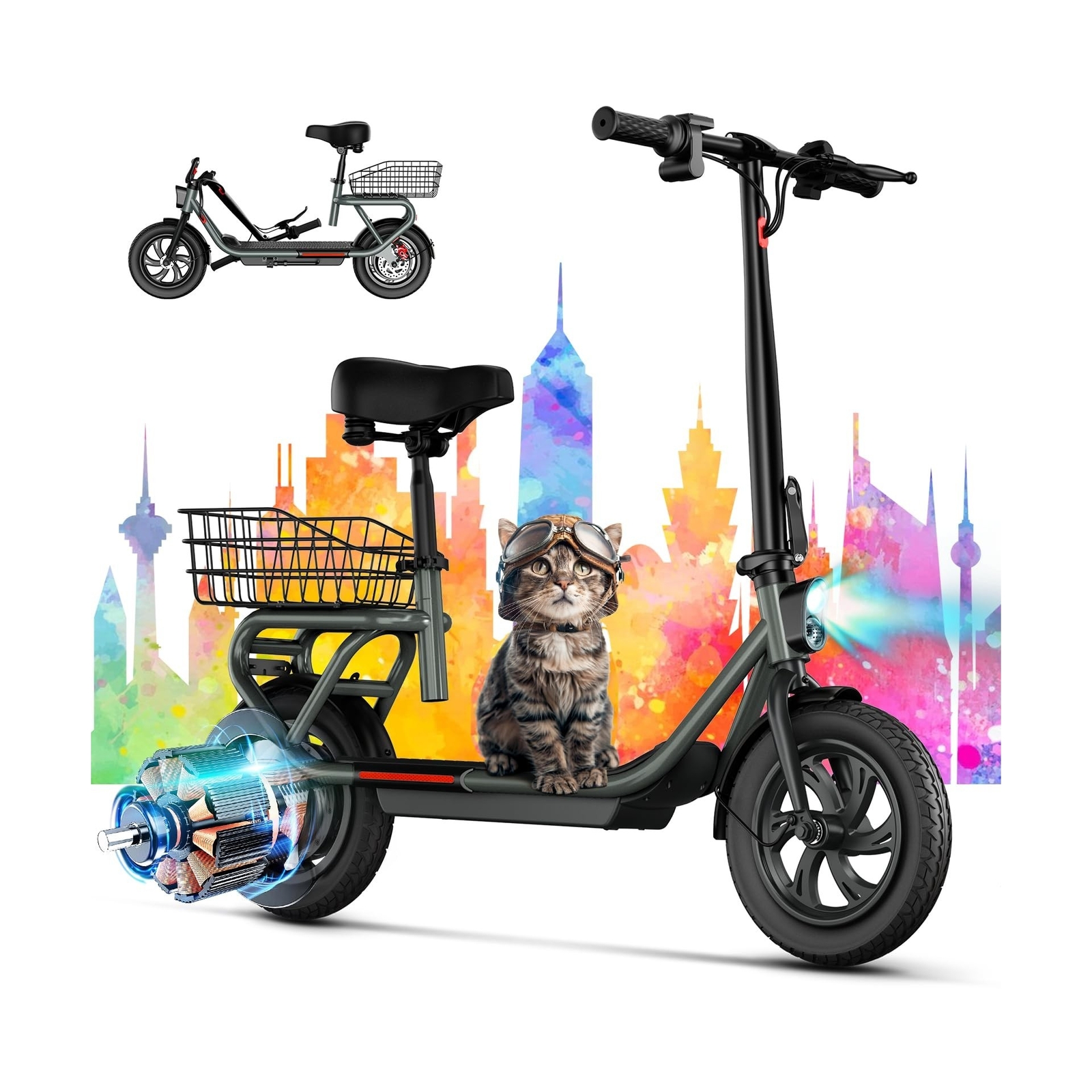 TST Electric Scooter with Seat, Max 20 Miles Range Foldable Electric Scooter ...