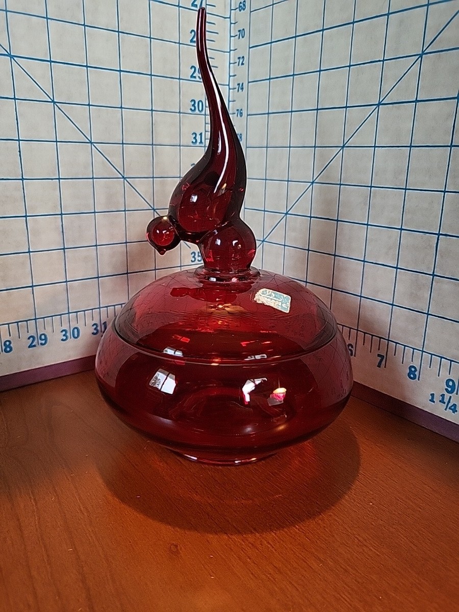 Viking Glass Ruby Red Long Tail Bird Candy Dish / Bowl Viking Glass Ruby Red Long Tail Bird Candy Dish / Bowl