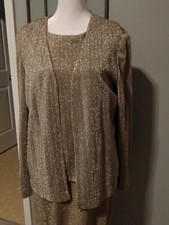 ALEX EVENINGS GOLD / BEIGE / TAN 10 MOTHER OF THE BRIDE FORMAL GOWN W/ JACKET