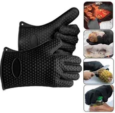 Set of BBQ Smoker Max Heat Resistant Grill Gloves Silicone Oven Mitts Washable