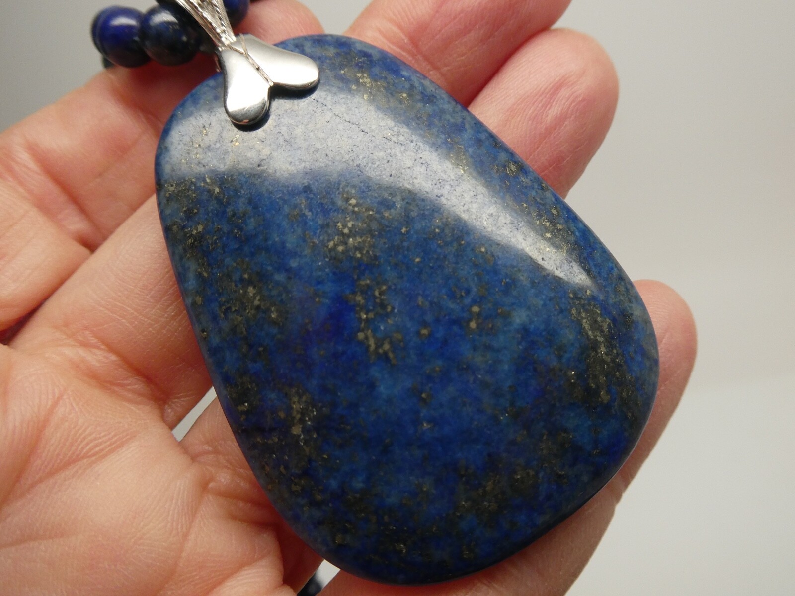 LUCAS LAMETH Lapis Lazuli Gemstone Sterling 925 Pendant Bead Necklace