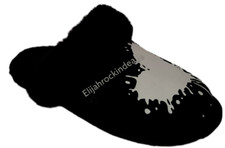 NEW WOMENS UGG SCUFFETTE II GRAPHIC SUEDE BLACK SHEEPSKIN SLIDE SLIPPERS US 7