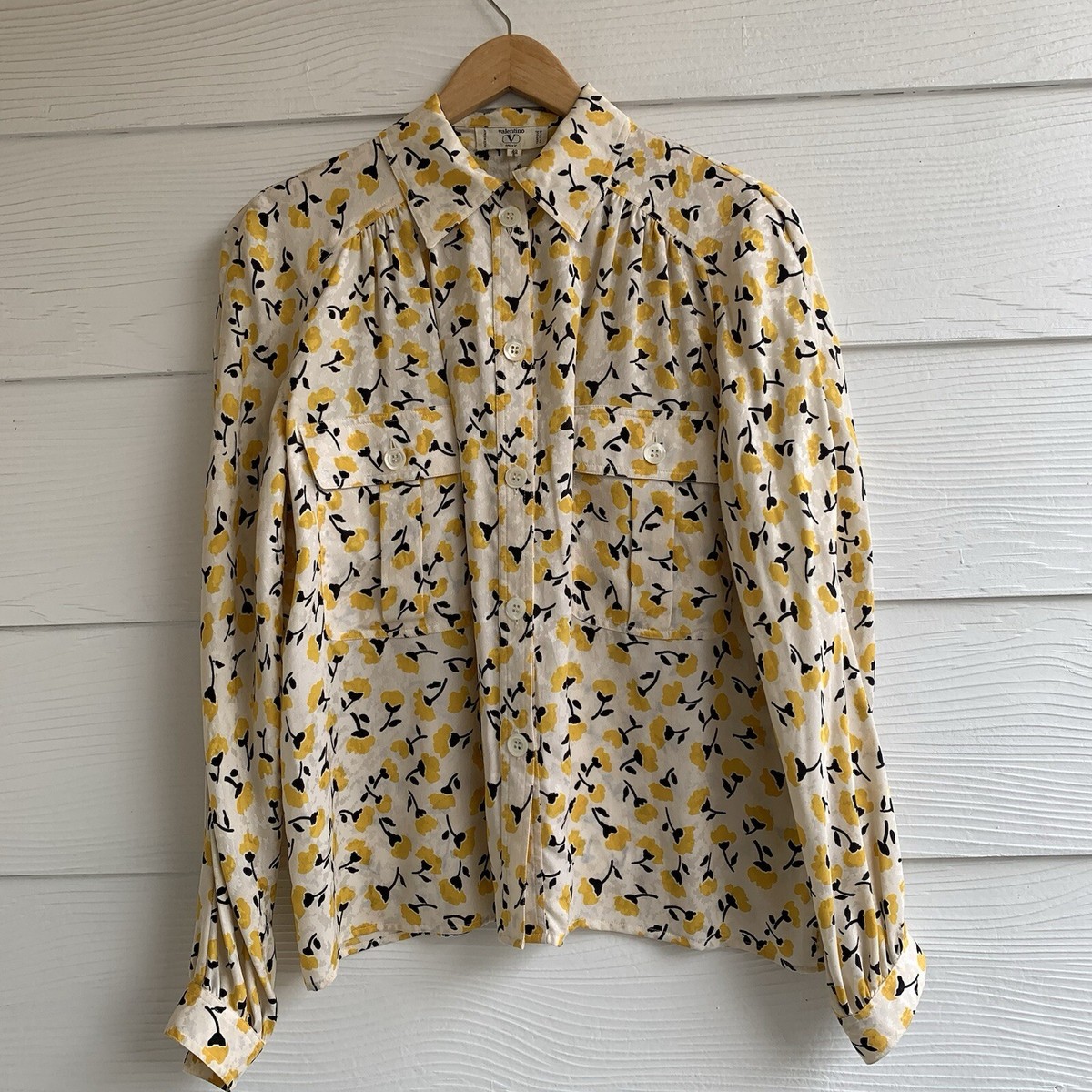 美品　VALENTINO ROMA トップス Valentino Roma Vintage Floral Top Yellow Cream Size 6 Button