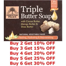 Organic Triple Butter Soap Healing Hydrating Rejuvenating Vegetable Base 3.80 OZ