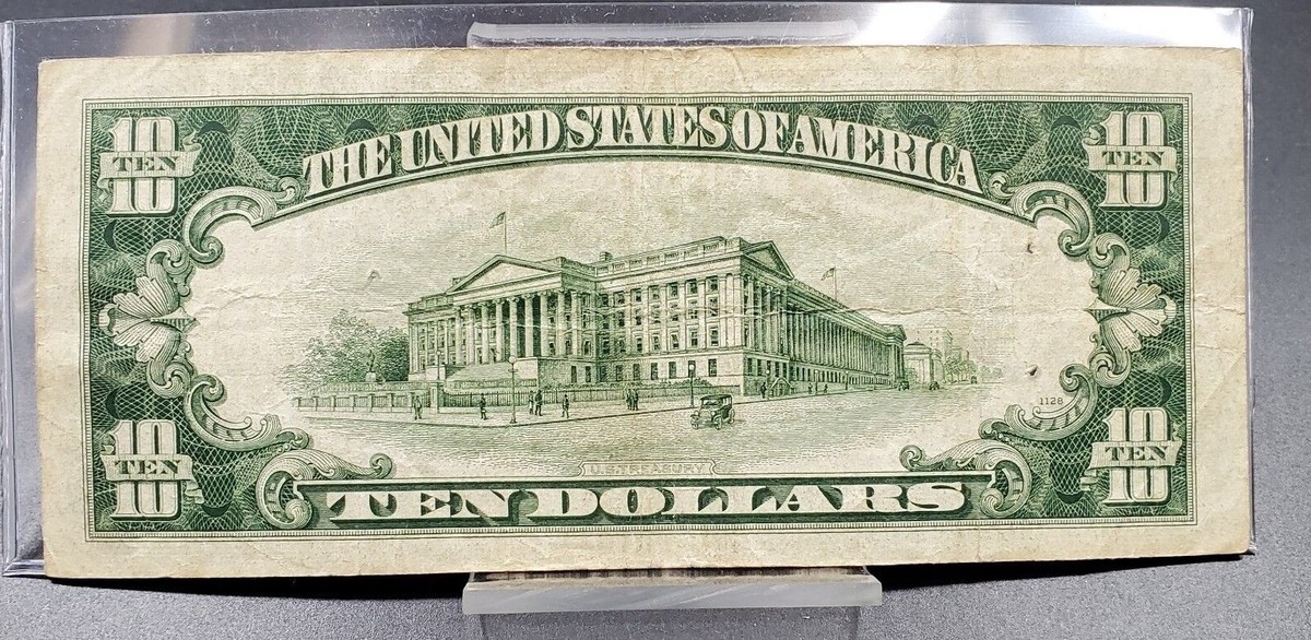1934 B $10 Blue Seal Silver Certificate Choice Fine Key Series