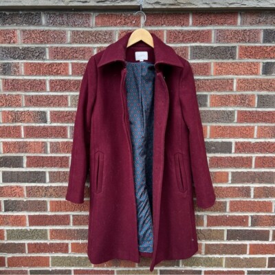 Manteau Femme Ann Taylor Loft En Laine, Taille 2, Couleur Bordeaux - Style Peacoat Doublé, Occasion En Très Bon état