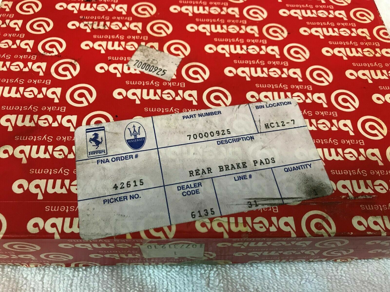 FERRARI 456 550 REAR BRAKE PADS SET BRAKE PADS BREMBO CALIPER OEM 070000925