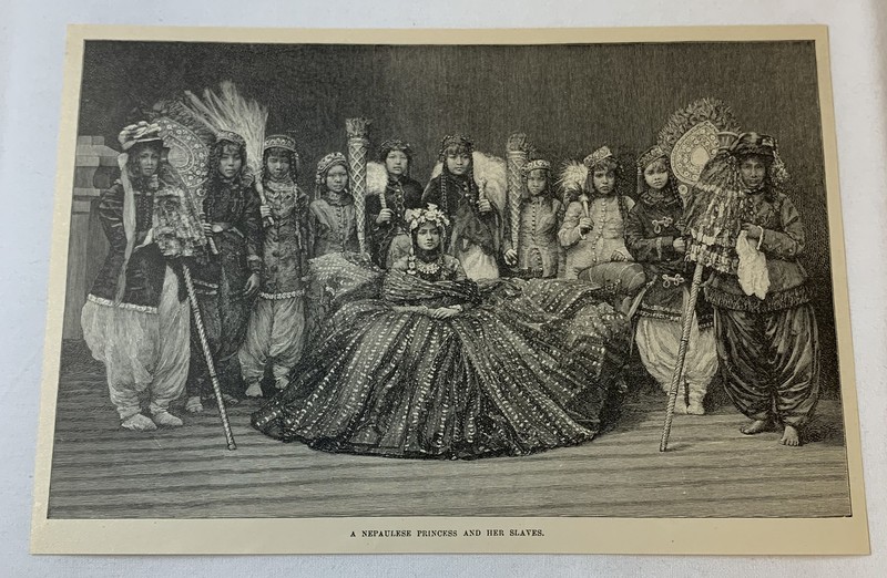 1889 magazine engraving ~ NEPAULESE PRINCESS AND HER SLAVES Nepal