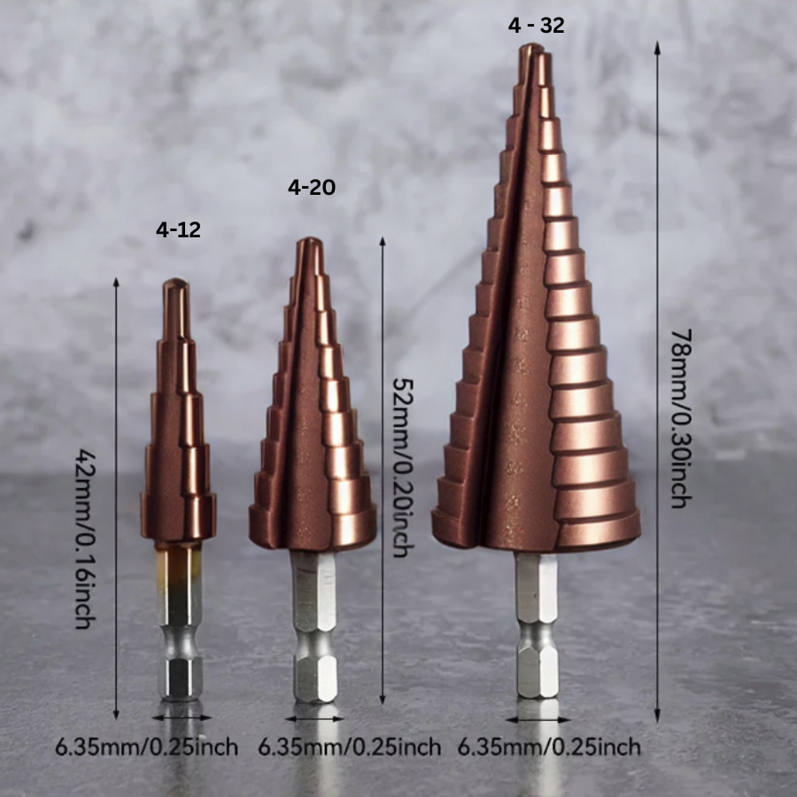 3pcs 4-32mm Cobalt M35 Step Drill Bit Titanium Coated Hole Cutter for Metal Wood