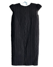 Carolina Herrera Black Woven Textured Lana Blend Sleeveless Shift Mini Dress XS