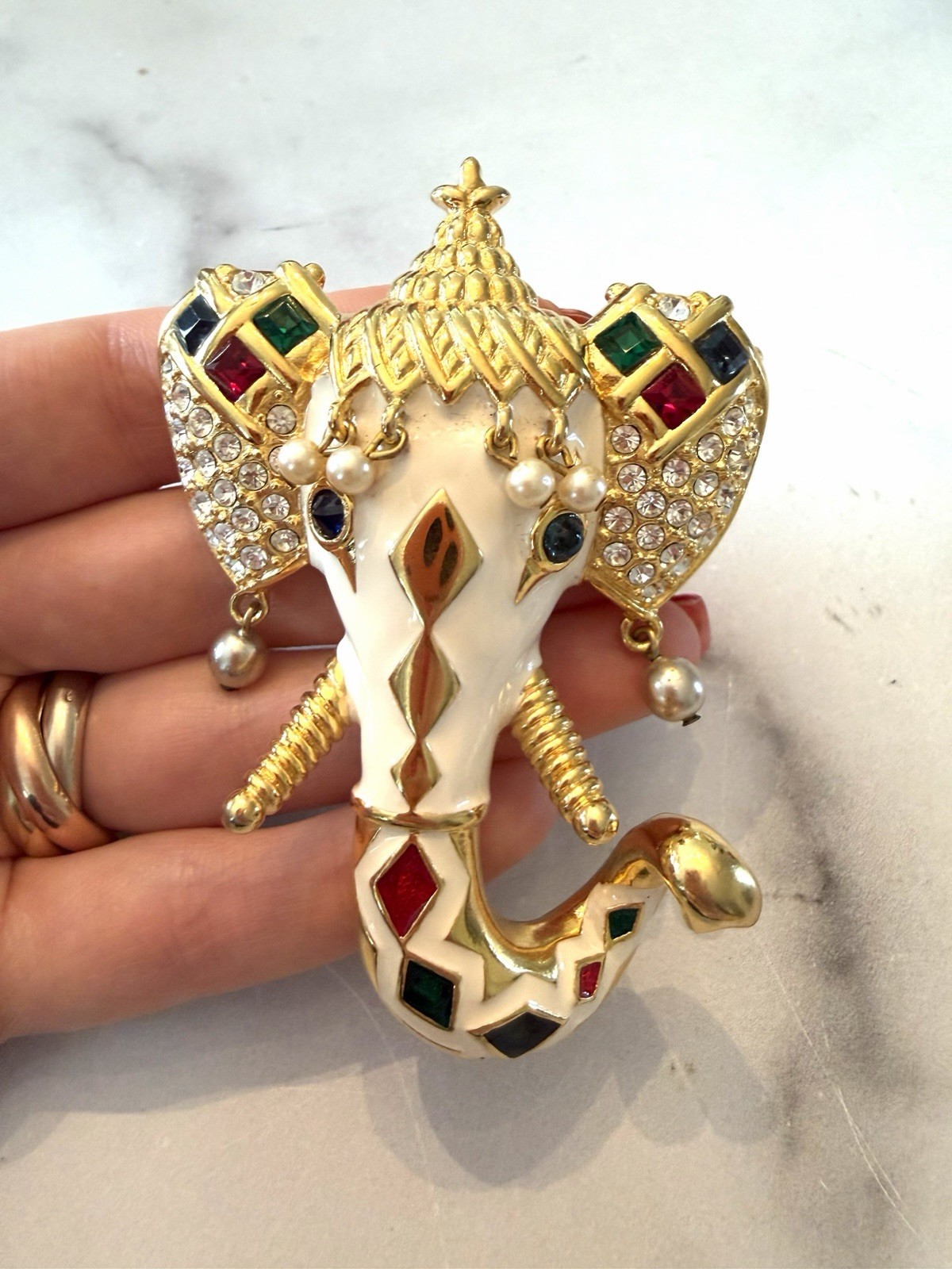 Vintage Kenneth Jay Lane White Enamel Pearl Cryst… - image 1