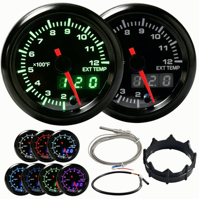 Exhaust Gas Temperature EGT Gauge 1200°F Dual Display Pyrometer Kit 7 Color 12V
