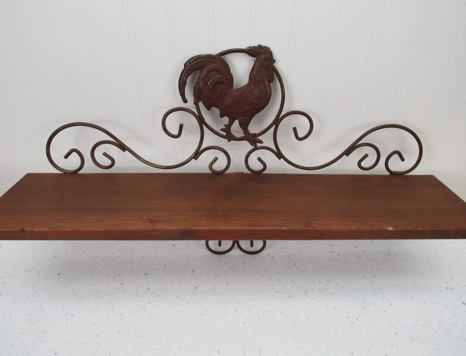 Rustic Wood Wall Shelf Metal Scroll with Chicken farmhouse 24"