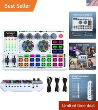F999 White Live Streaming Sound Card with Voice Changer Bluetooth - 5 Channels