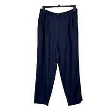 Liz Claiborne Collection SZ 16 Linen Pants Pockets Pleated Zip-Fly Navy Blue