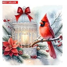 Cardinal Diamond Painting Kit Adults Christmas Round Drill Full Canvas 12x12 In