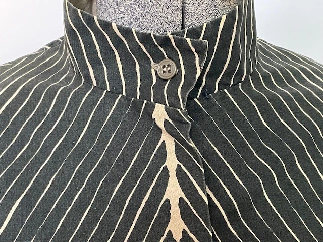 Camisa-Chaqueta Vintage Marimekko Mujer Años 70 Algodón Oliva Rayas Diagonales Foto 4 de 4