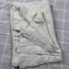 VTG Baby Morgan Acrylic Baby Blanket Ivory Waffle Weave J.E MORGAN NYLON BINDING