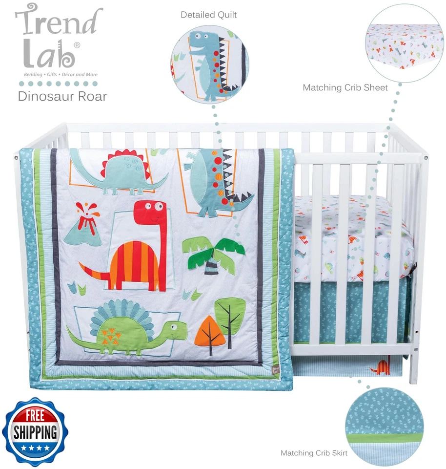 Trend Lab Dinosaur Roar Transpirable Juego de Ropa de Cama para Cuna de 3 Piezas, Se Puede Usar Como A Foto 2 de 4