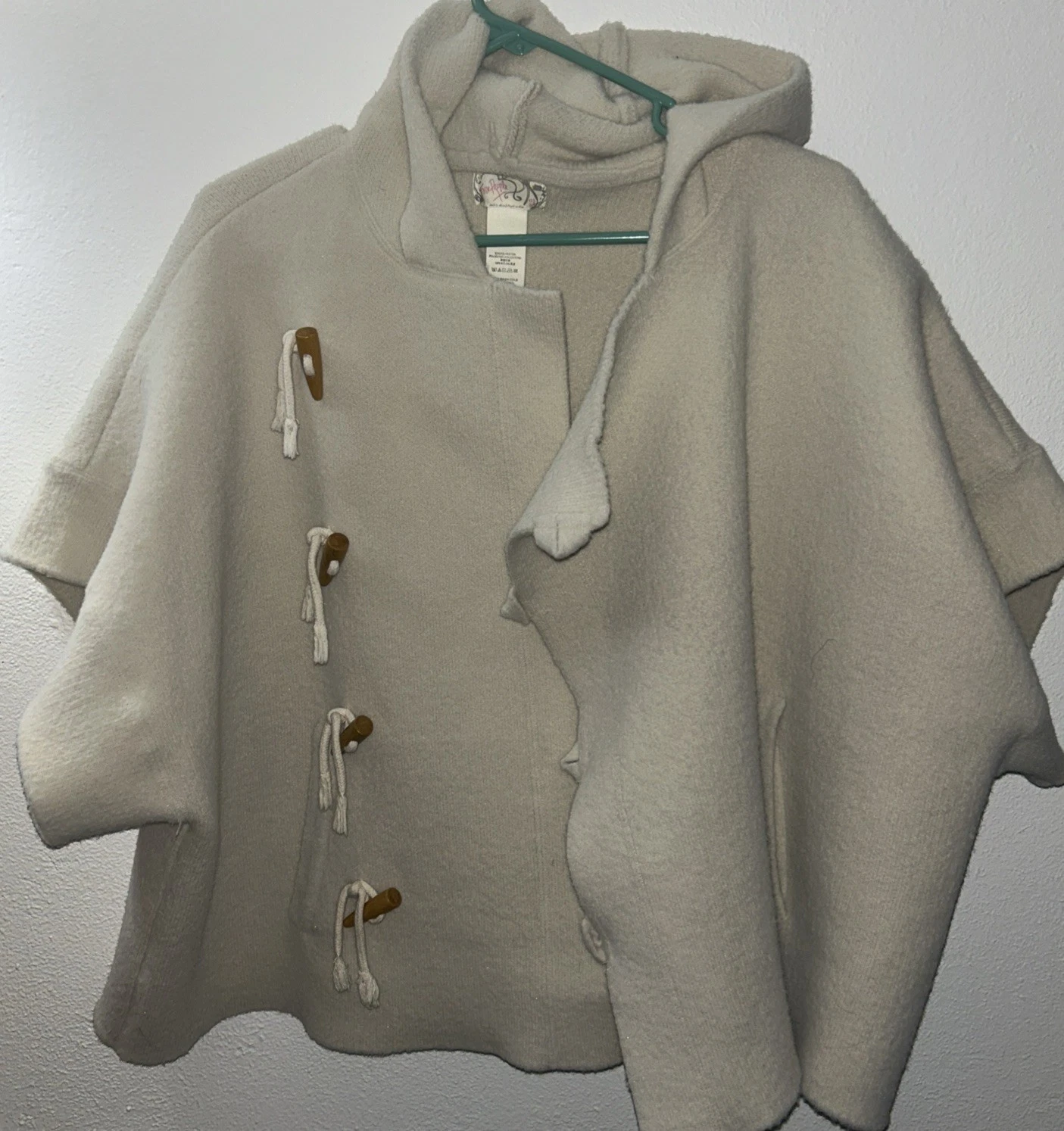 Free People Toggle Knit Oversized Poncho Hooded Jacket Top One Size