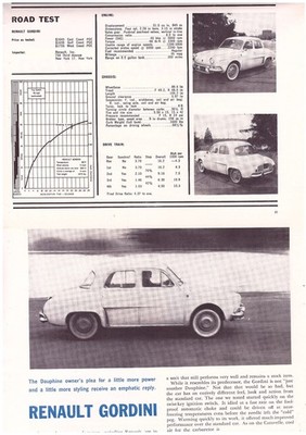 '61 Renault Gordini, Brief Yet Informative USA Car Mag Road Test. US Mail: $3.60