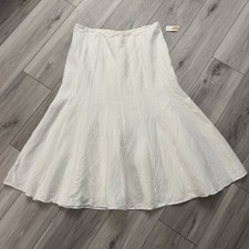 VTG Talbots Irish Linen Midi Skirt Size 16 White Coastal Minimalist Classic EUC
