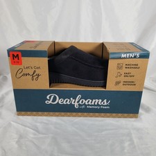Dearfoams Memory Foam Slippers Men  s Fur Lined Moccasin Clog Black NEW Sz M 9-10