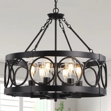 22.5in 6-Light Black Farmhouse Chandelier, Dining Room Chandelier Over Table,...