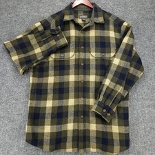Woolrich Heavy Flannel Shirt Mens L Jacket Olive Green 6061 Wool Blend