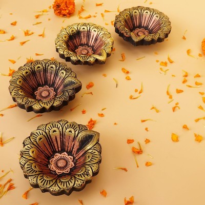 Hashcart Mitti Terracotta Diya with Cotton Wicks - Diwa Diyas for Multicolor 