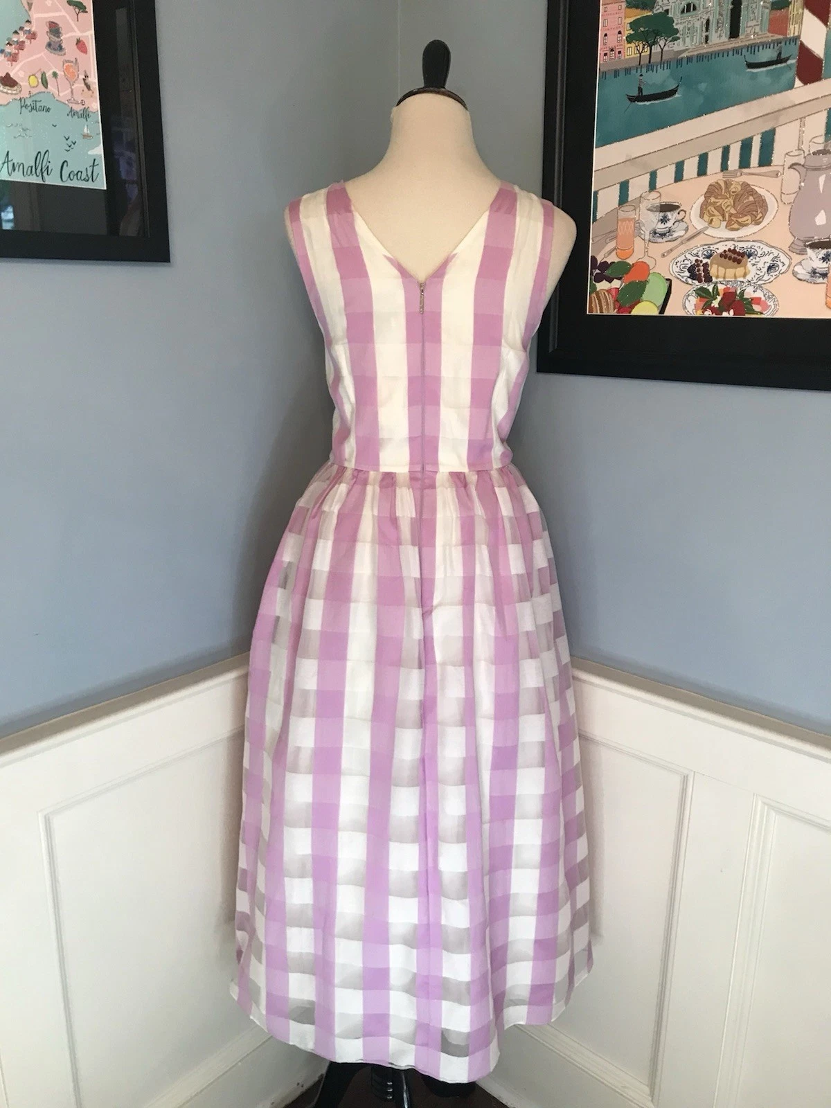 Abito Kate Spade fresco lilla e bianco linea principale organza Gingham taglia 12 nuovo con etichette