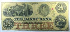 1856 The Danby Bank, Vermont $3 Note - Ungraded F+
