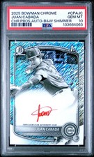 2025 Bowman Chrome Juan Cabada Auto Black and White Shimmer Red Ink POP 1 PSA 10