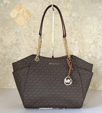 MICHAEL KORS JET SET TRAVEL LARGE SHOULDER CHAIN TOTE BAG MK BROWN