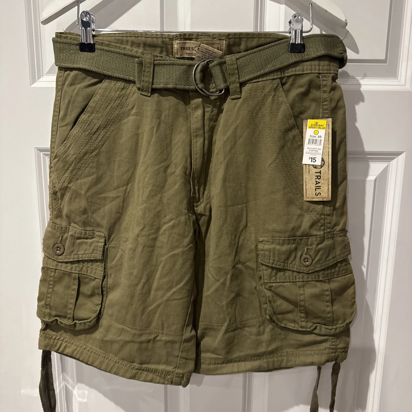 Tress Trails Mens Khaki Cargo Shorts Belted W30 New