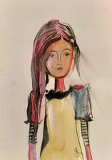  Original Painting Surrealism Portrait Abstract 5"X7" Illustration  Jess Russell