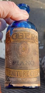 ROGERS FURNITURE CREAM DETROIT WHITE LEAD CO 5 5/16" COBALT BLUE TOOL TOP BOTTLE